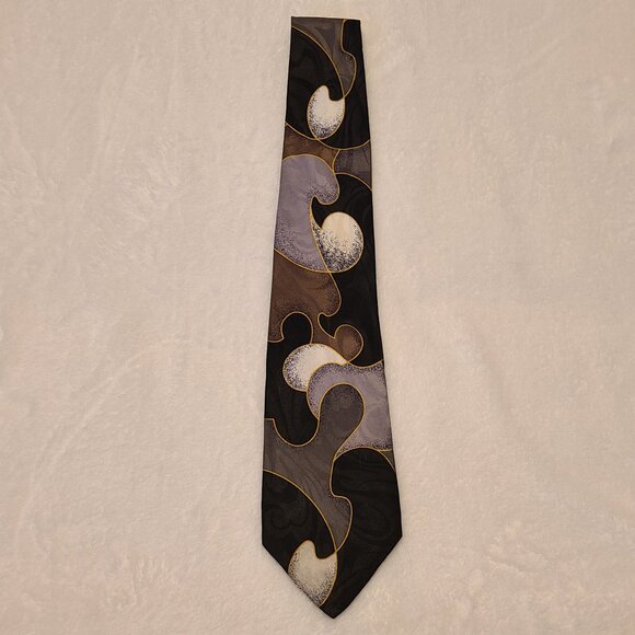 Ketch Classics Patterned Silk Tie Black White Gray - Picture 7 of 11